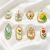 5/8Pcs Vintage Flower Enamel Charm Pendant Stainless Steel Drop Oil Floral Beads For Diy Necklace Bracelet Jewelry Making