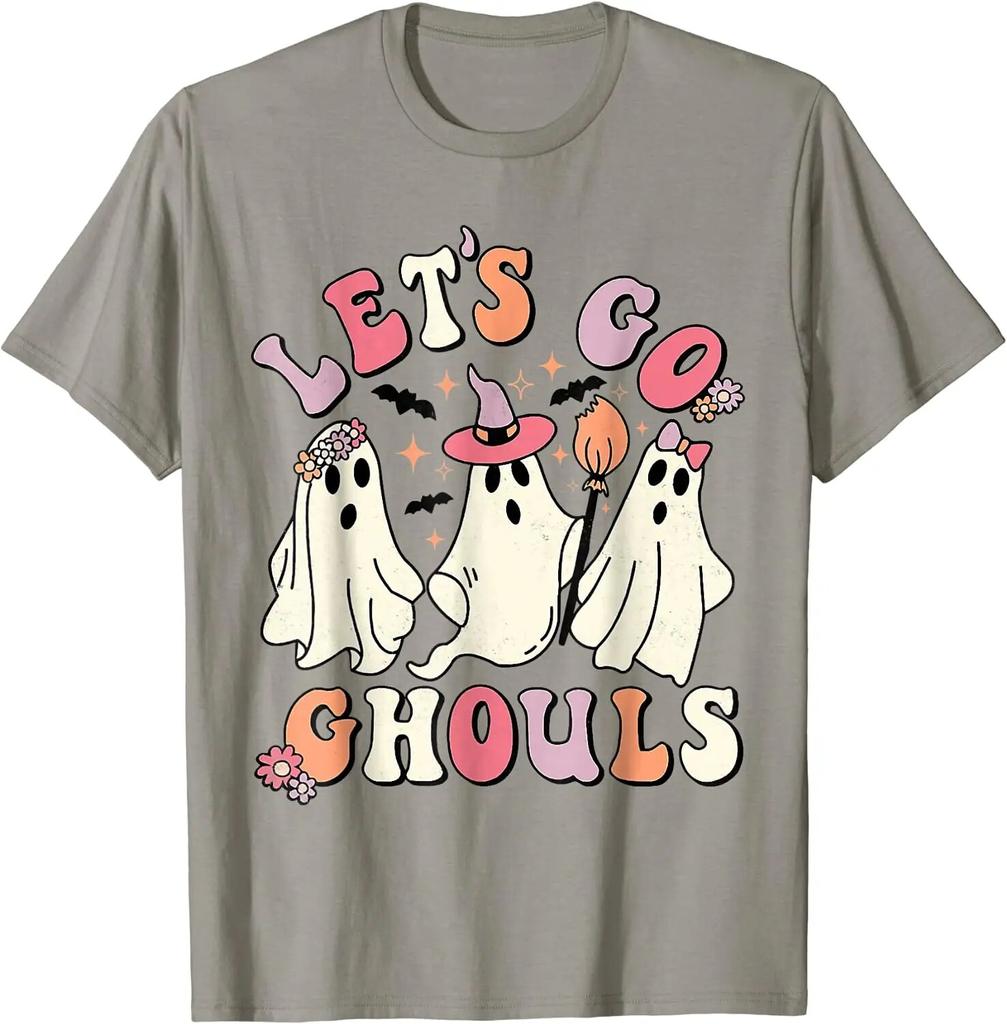 Let's Go Ghouls Halloween Ghost Outfit Kostým Retro Groovy Tričko pro Unisex ženy Ležérní Bavlněná denní košile pro ženy Trička