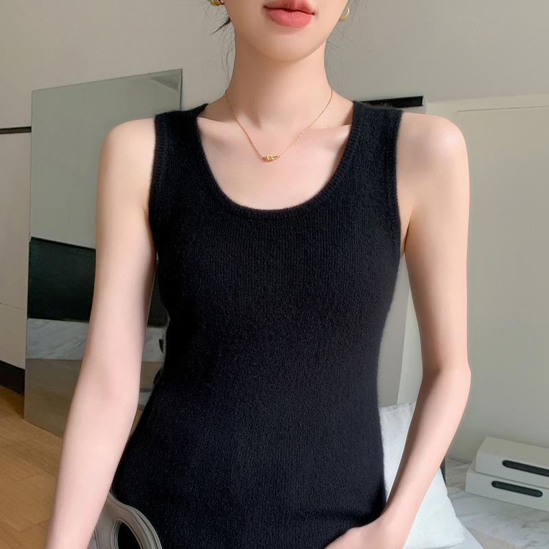 Women's U-Neck Cashmere Knit Vest: Autumn & Winter Solid Color Wool Base Layer Camisole