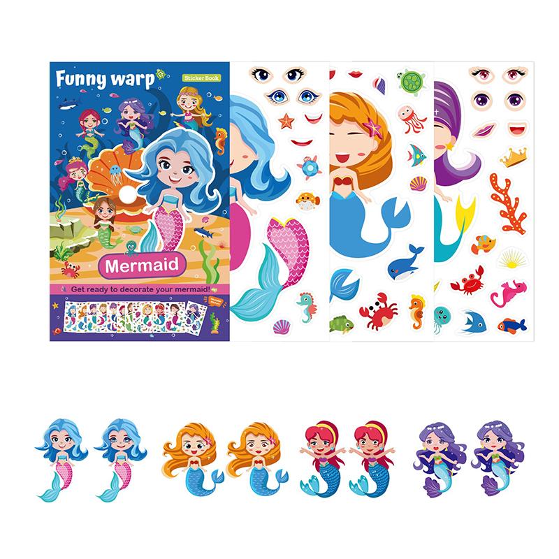 12Sheets Make A Face Diy Sticker Safari Animal Mermaid Decoration Kid Enlightenment Jigsaw Puzzle Stickers Funny Cartoon Pet Zyf