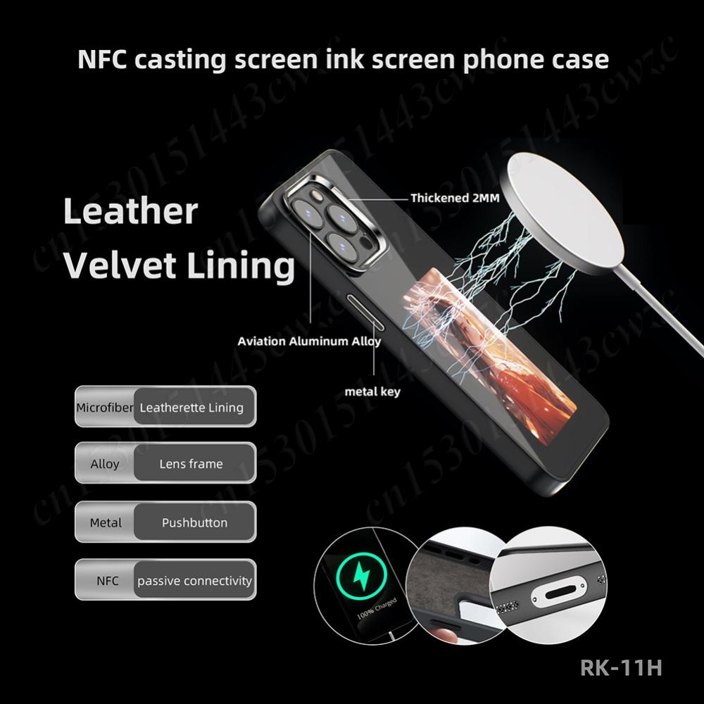 NFC Fonksiyonlu Telefon Kılıfı E Ink Ekran Telefon Kılıfı NFC APP Yenileme AI Telefon Kılıfı iPhone 15 PRO Max DIY Kılıfları E Ink Telefon Kılıfı