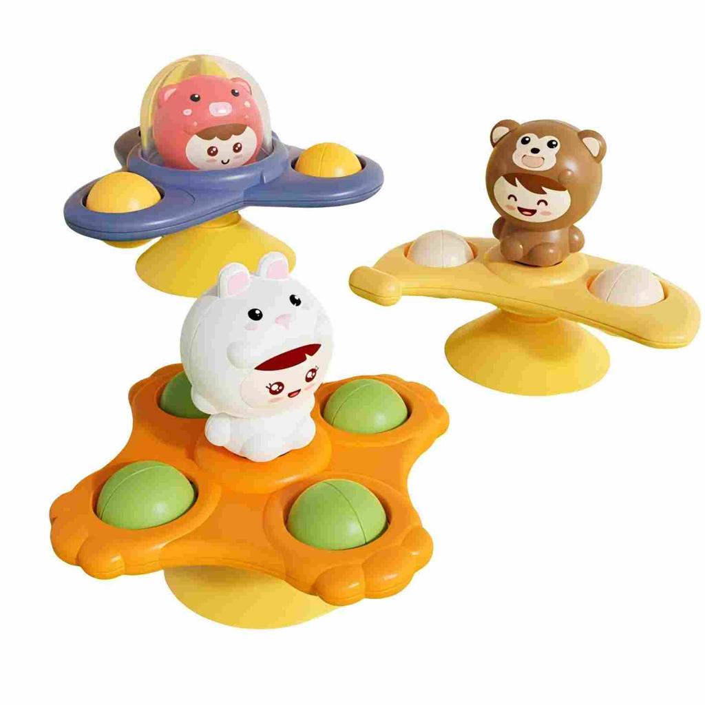 Suction Cup Spinning Toy Set for Toddlers - Finger Toys - 3-Pack Early Educational Animal Spinners (, )
