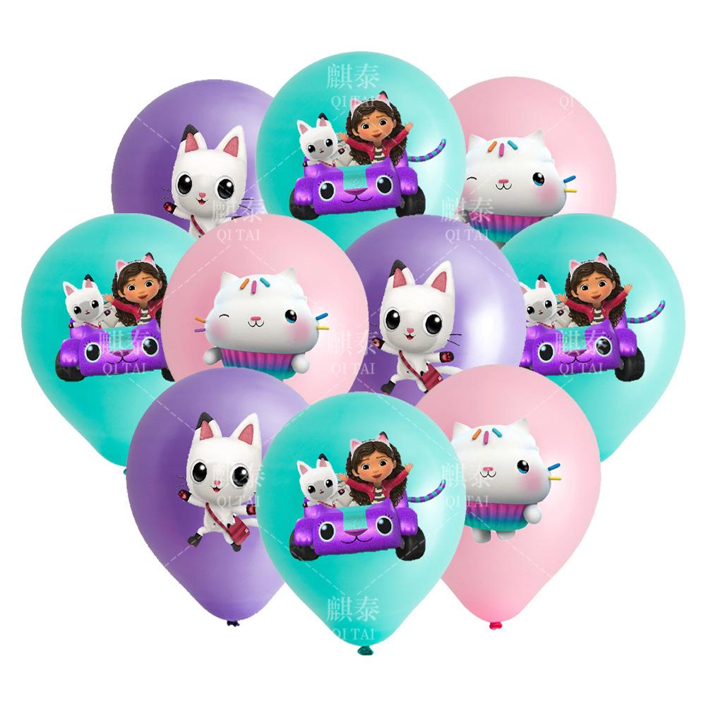15pcs Cartoon Gabby Dollhouse Cats Latex Balloon For Kids Happy Birthday Party Festive Event Decoration 12inch Round Sensory Compression Bouncy 12INCH