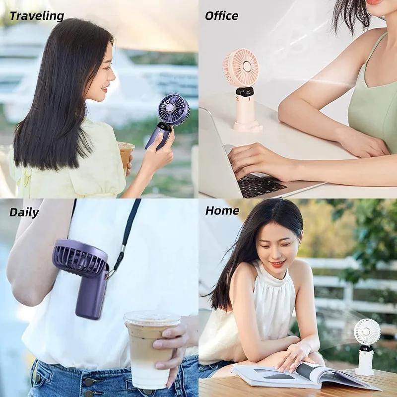 Small Cooler Mini Fan Foldable Handle Fan Adjuster Portable Mobile Phone Holder Battery Display Dedicated To Summer Home Desk