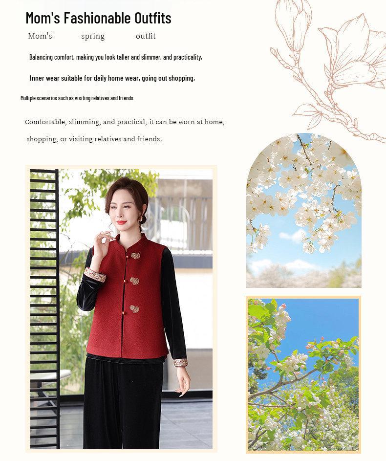 Zodiac Year Stylish Mid-Aged Women's Spring/Autumn Chinese Vest Set - Mother-in-Law Wedding Banquet Outfit