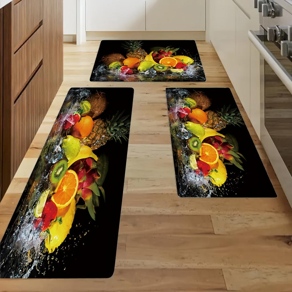 Fruit Pattern Soft Kitchen Rug Anti-Fatigue Kitchen Rug Waterproof Non-Slip Rugs Set Runner Rug Bedside Rug Absorbent Carpet For Kitchen
