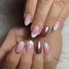 French Style Short White Edge Glitter Rhinestone False Nails
