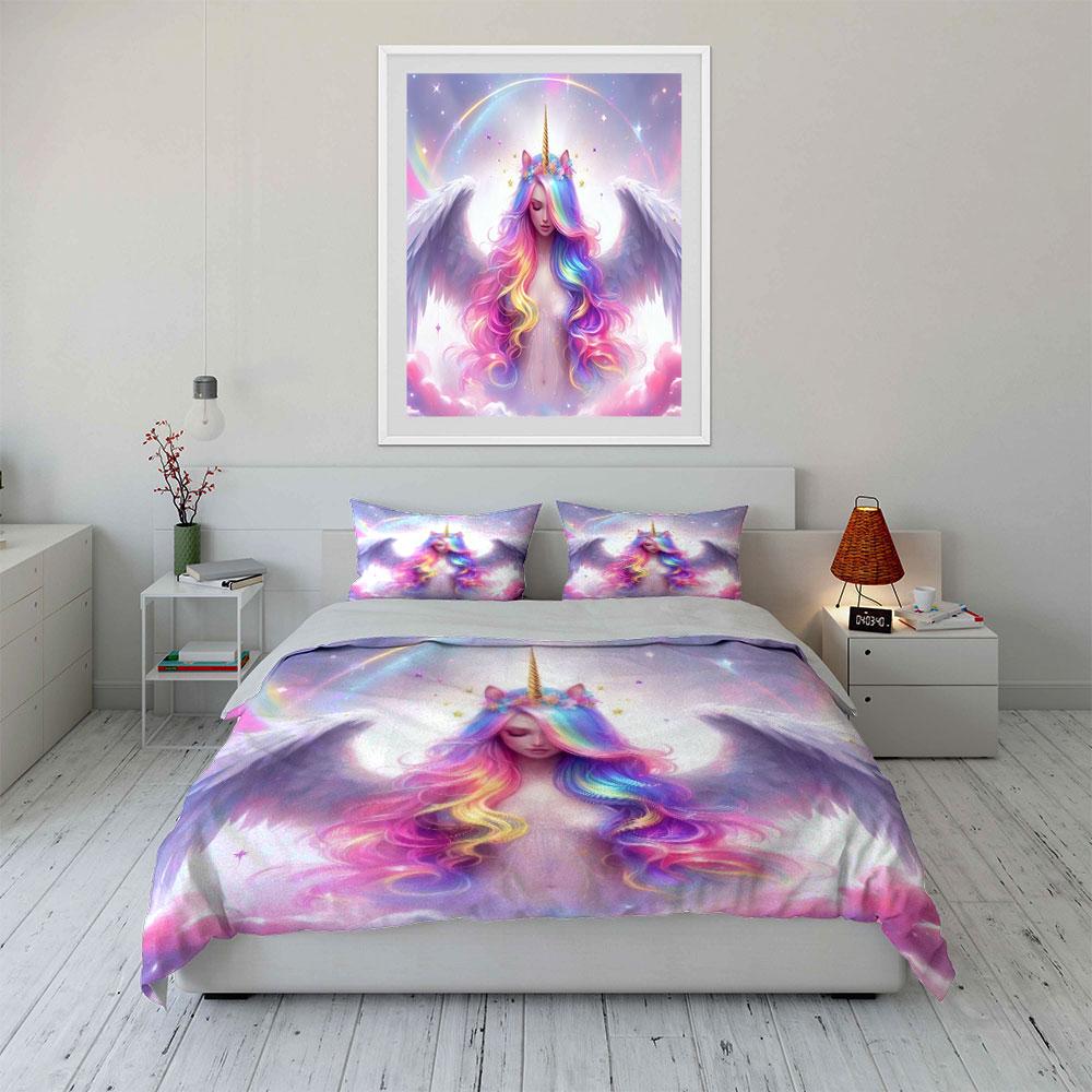 "Unicorn Rainbow Fantasy Decor Set" Bedding Set with 1 Duvet Cover 2 Pillowcases Single Double King Queen Gift