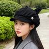 Autumn and winter cute versatile cat ears beret wide brim plain face newsboy hat