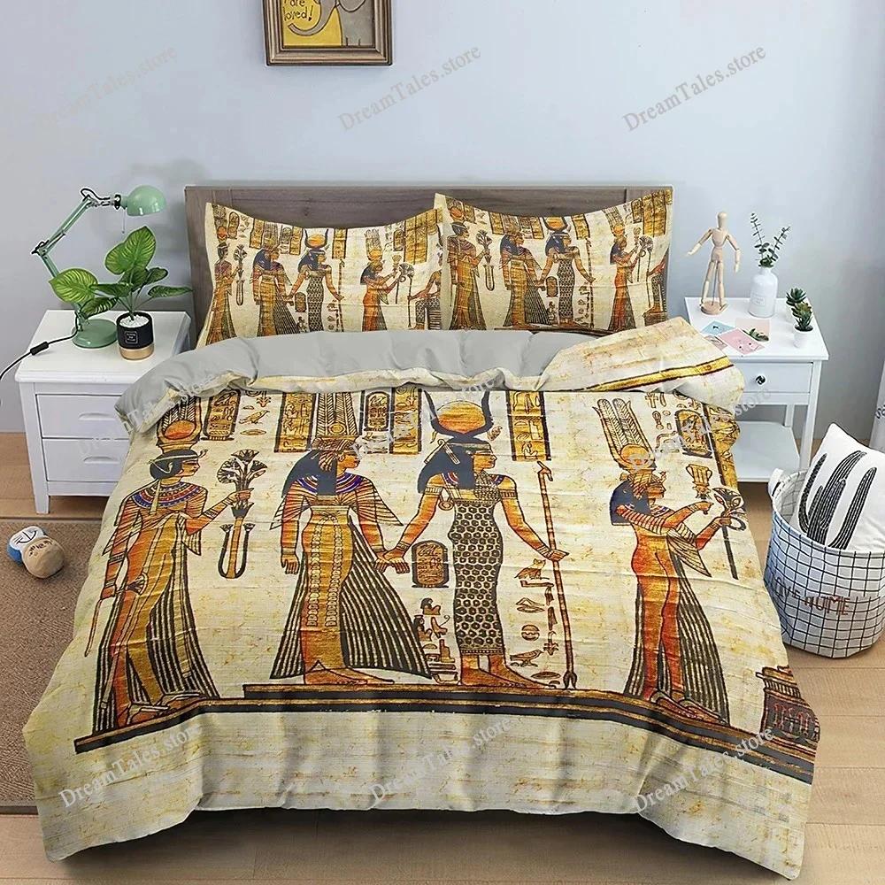 Egyptian Print Duvet Cover Set,3D Ancient Egypt Tribe Decor Comforter Cover Set for Adult Women King Size Polyester Bedding Set7