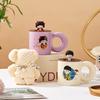 Kreativer Stil Tasse Junge und Mädchen Paar Tassenpaar mit Deckel Keramik Wasserbecher Paar Frühstückstasse Kaffeetasse