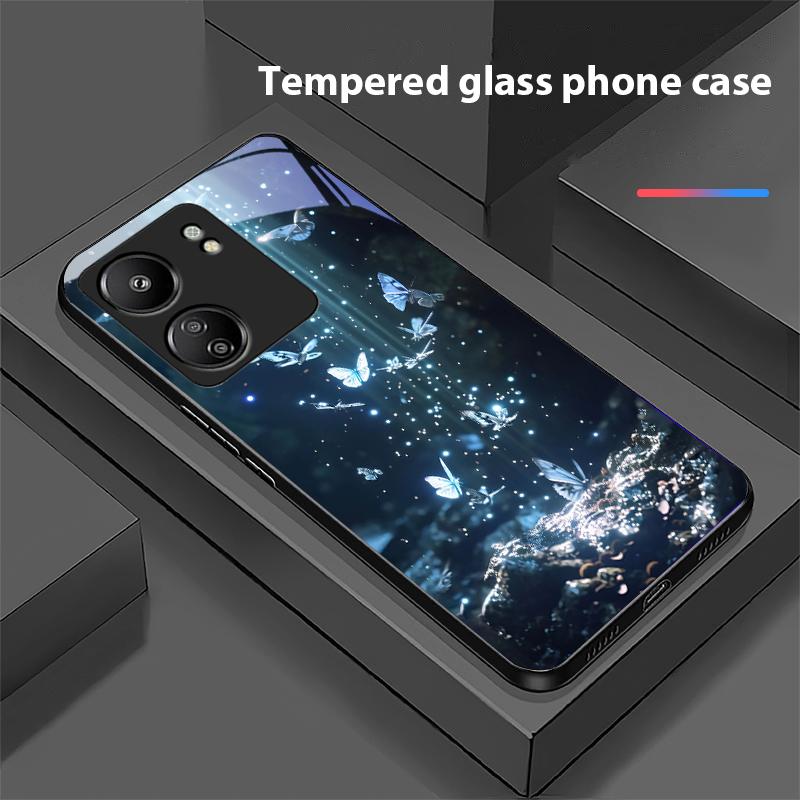 Verlauf Schmetterling Für Xiaomi Redmi 13C Note13 12 Pro Plus 5G Note 9 13T Pro POCO X6 F5 F6 Schwarz Gehärtetes Glas Handyhülle