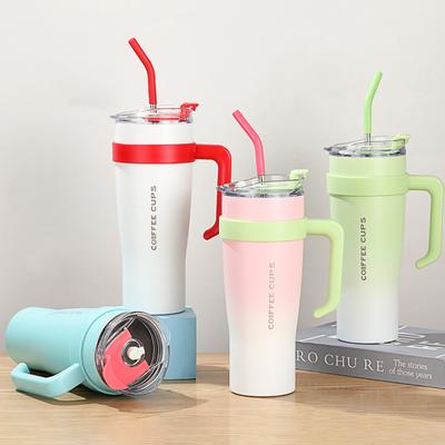 40 Oz Vacuum Insulated Tumbler with Handle - Stainless Steel Coffee Travel Mug with Lid and Straws, Keep Drinks Cold 34 Hours or Hot 12 Hours
