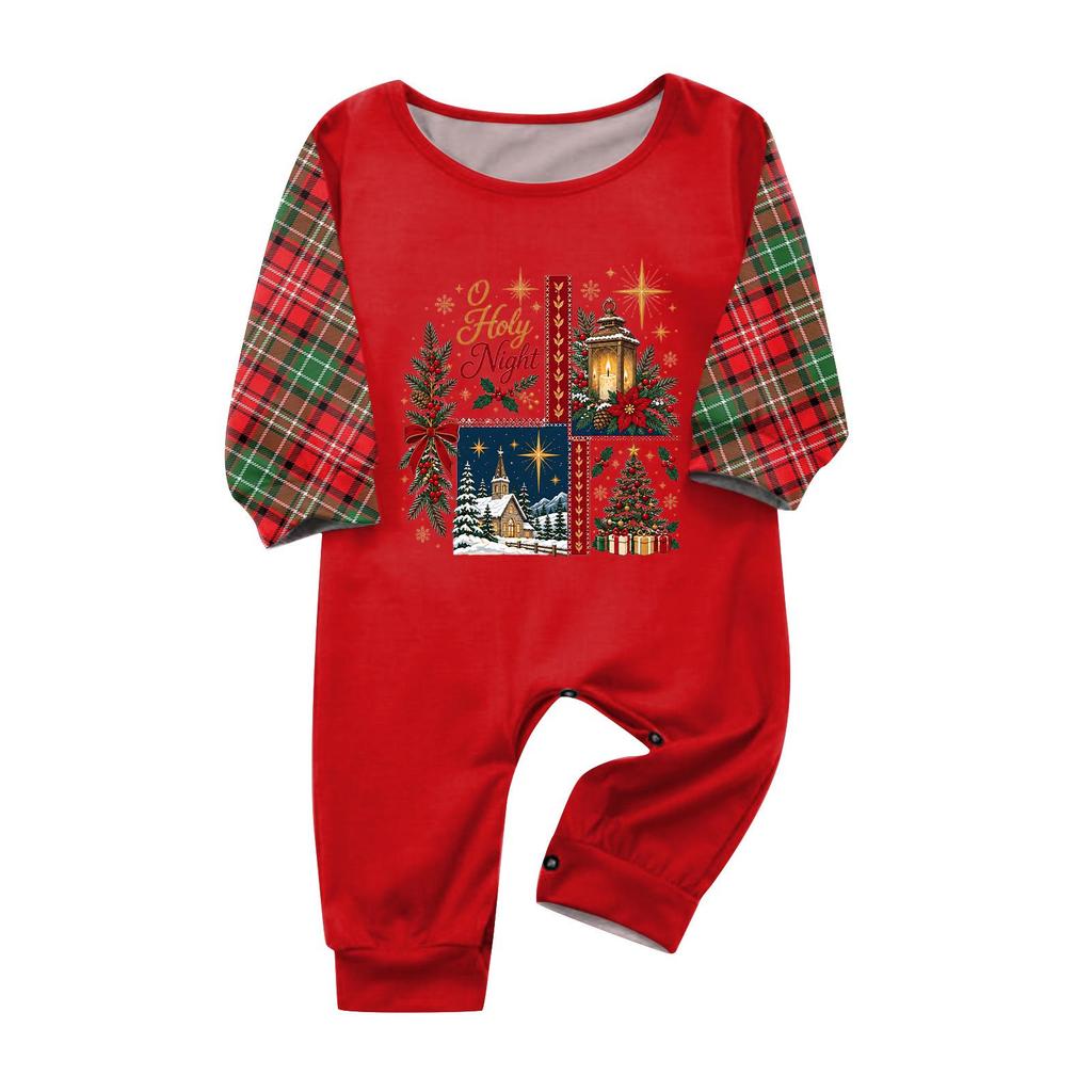 Christmas-print long-sleeve and long-pant matching family loungewear set
