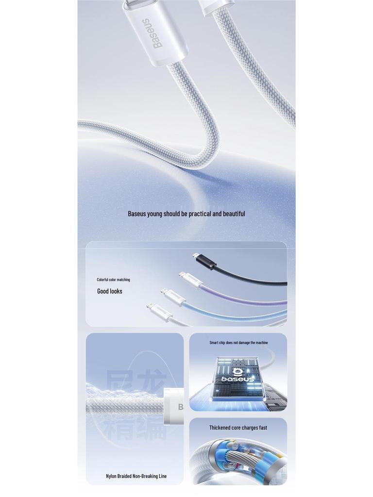 Baseus Fast Charging Cable for iPhone 12/13/14/16/17Pro & Car USB Adapter