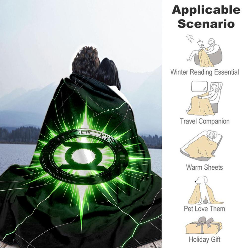 1pc Green LanternOutdoor Flannel Blanket Soft Plush Decor for Picnics, camping,Bedroom, Playroom, or Lunch Breakn1140A