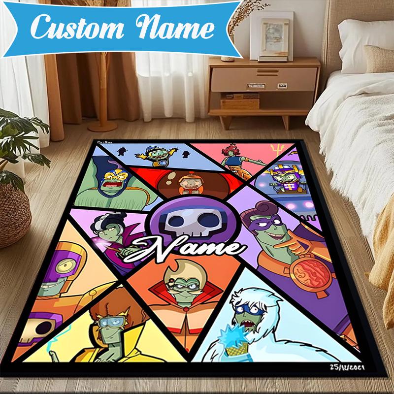 Custom Name Zombies Team-Up Rug for Living Room, Game Rooms, Office, Bedroom, Floor Mat Playful Design, fan gifts Christmas decor