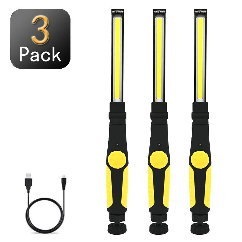 1/3Pcs Portable COB Work Light USB Rechargeable LED Flashlight with Magnetic Base for Car Repair, Home Garage, Emergency