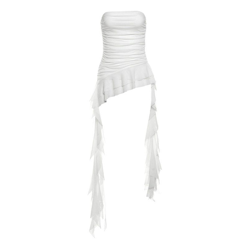 

Cross-Border 2024 European and American Style Spring New Women s Clothing Solid Color Slim Fit Street Fashion One-Line Neckline Sleeveless Pleated Top White S
