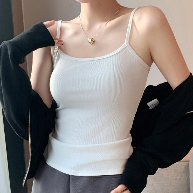 Sommerliches Damen-Camisole-Top mit ärmelloser Innenschicht und Unterschicht, dünnes Oberteil mit schmaler Passform und schöner Rückseite