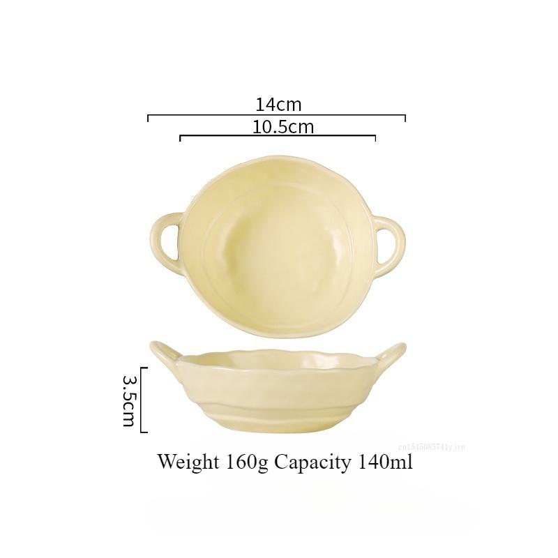 Ceramic Salad Bowl with Handle Binaural Bowl Irregular Ceramic Kitchen Soup Noodles Dessert Salad Bowl Heat-resistant Design 1PC