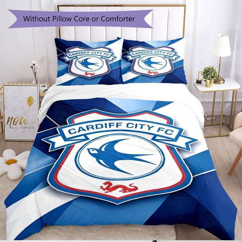 3pcs Duvet Cover Set (1*Duvet Cover + 2*Pillowcase, Without Core), Cardiff City FC Print Soft All‑Season Bedding Set, Home Bedroom Decor Gift