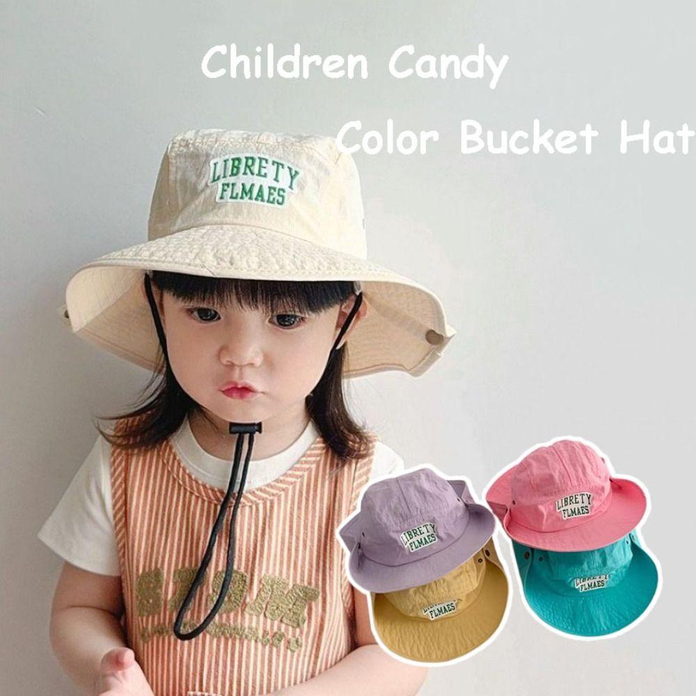 

Quick-dry Summer Kid Sunhat Letter Embroidery Children s Fisherman Hat Candy Color Bucket Hat Baby фіолетовий