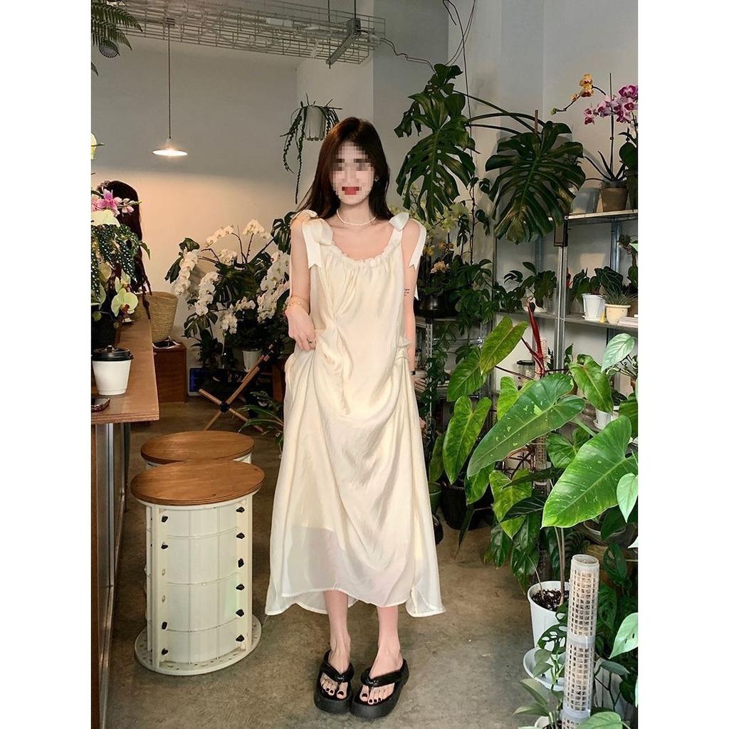 Strap Neck Dress Fairy Summer Vacation Style Casual Skirt Lazy Style Temperament Off-the-shoulder Sleeveless Long Dress