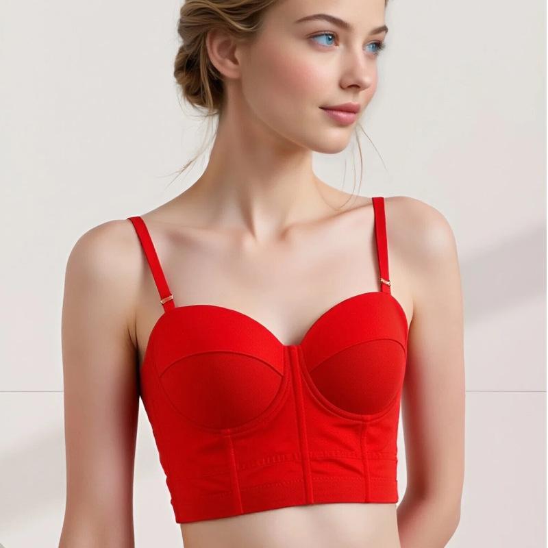 

French beautiful back gathered fish bone bra with chest pad with steel ring bra, suit inner and outer underwear 40 хакі