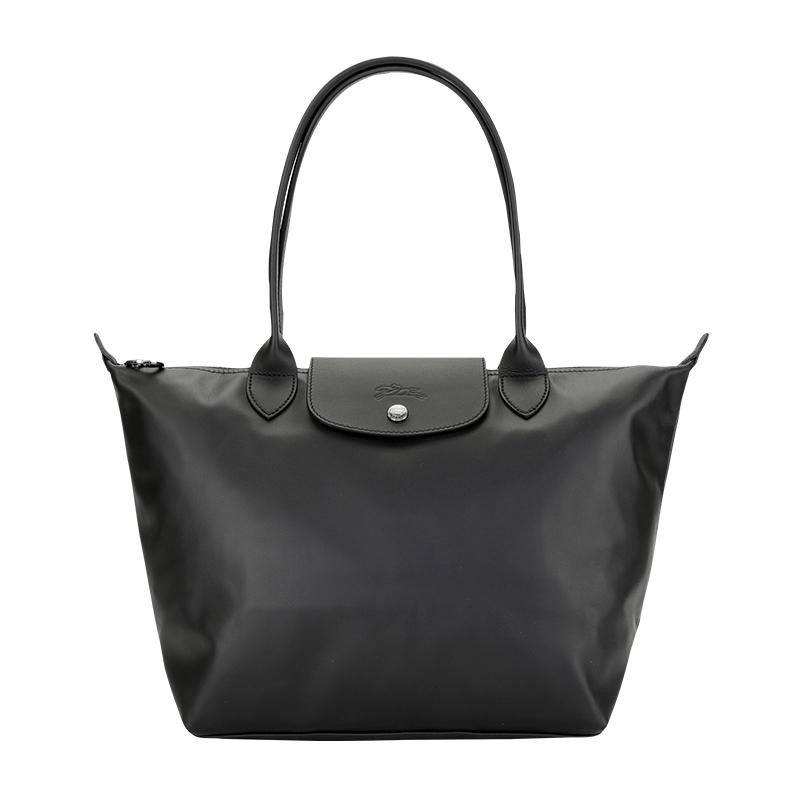 

Longchamp Le Pliage Xtra Snap And Zipper Closure Leather Shoulder Tote Bag Women handbags Black 2605987001 Basic Set (Bag+Dust Bag)