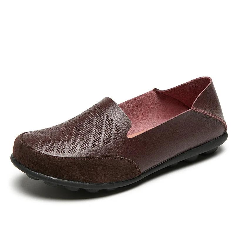 Moccasins Women Flats Shoes Spring and Autumn New Woman Slip On Casual Loafers Genuine Leather Woman Shoes Zapatos Mujer 35-44
