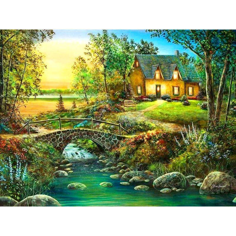 5D DIY Diamond Painting Landscape Full Round Diamond Embroidery Mosaic House Spring Decorations
