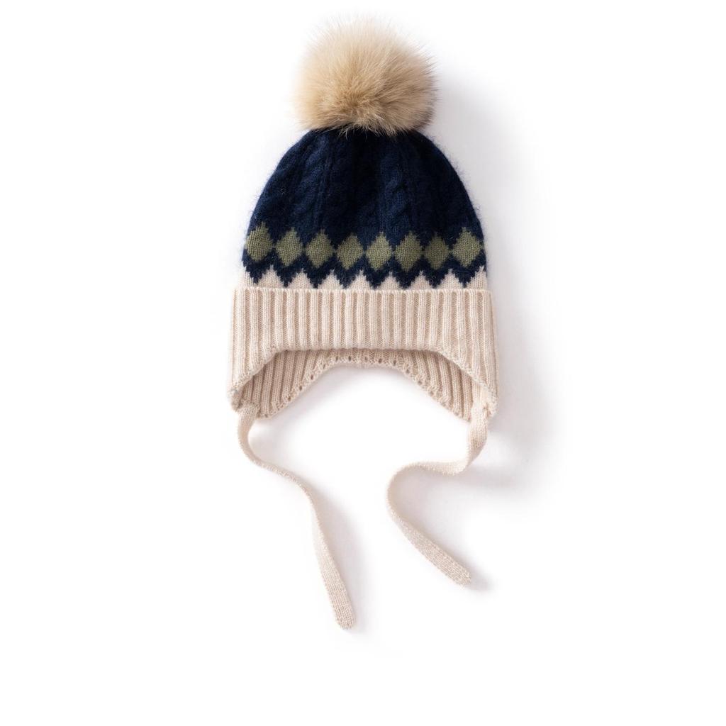 Unisex Children's Cashmere Cable Knit Pom-Pom Turban Ear Warmer Hat
