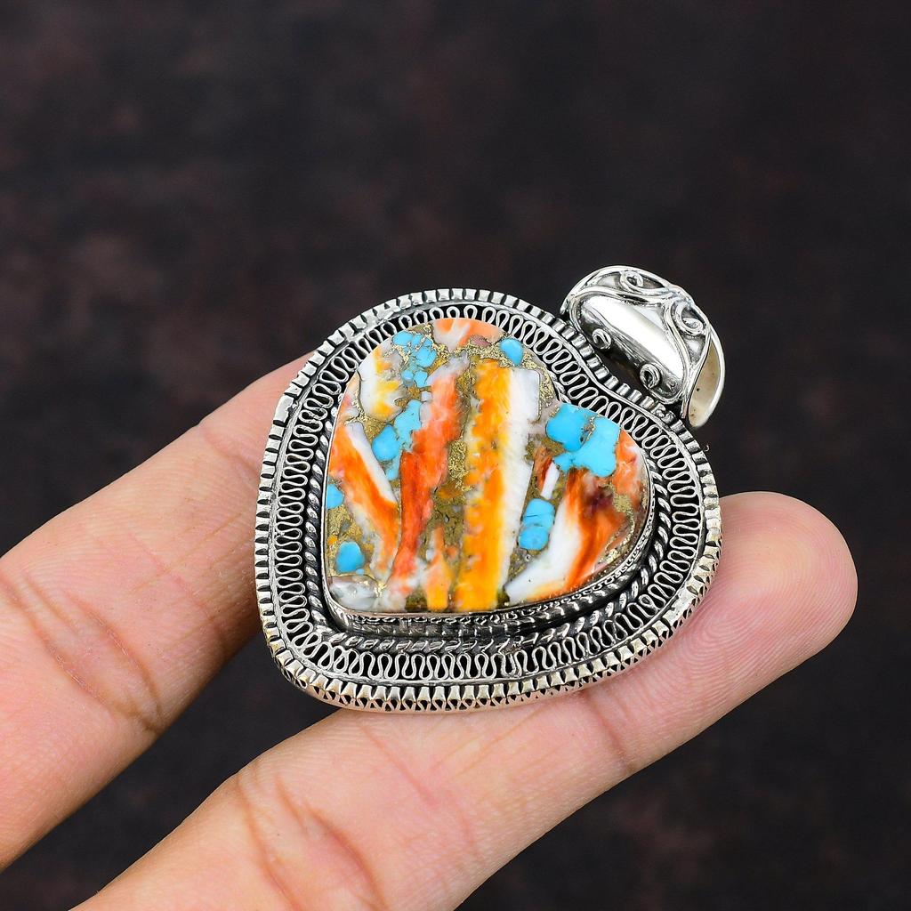 Pendentif en cuivre turquoise épineux Pendentif vintage fait main Pendentif en argent sterling 925 Pendentif en pierre précieuse Cadeau d'anniversaire Bijoux élégants