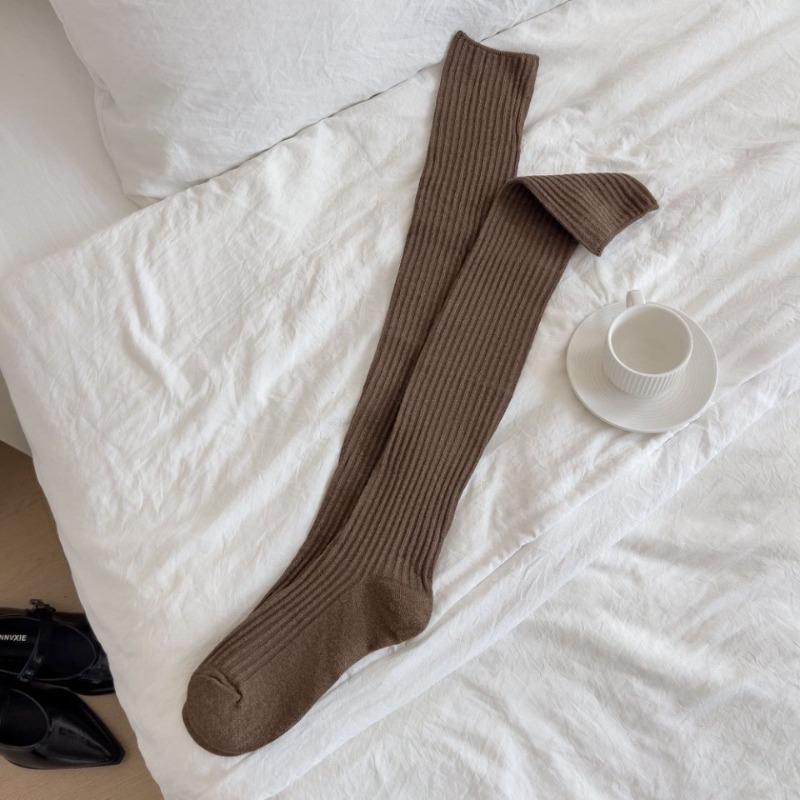 Solid Color Over-the-knee Socks, Three-dimensional Pit Striped Calf Socks, Versatile Boot Socks, Simple School Style, Over-the-knee Breathable