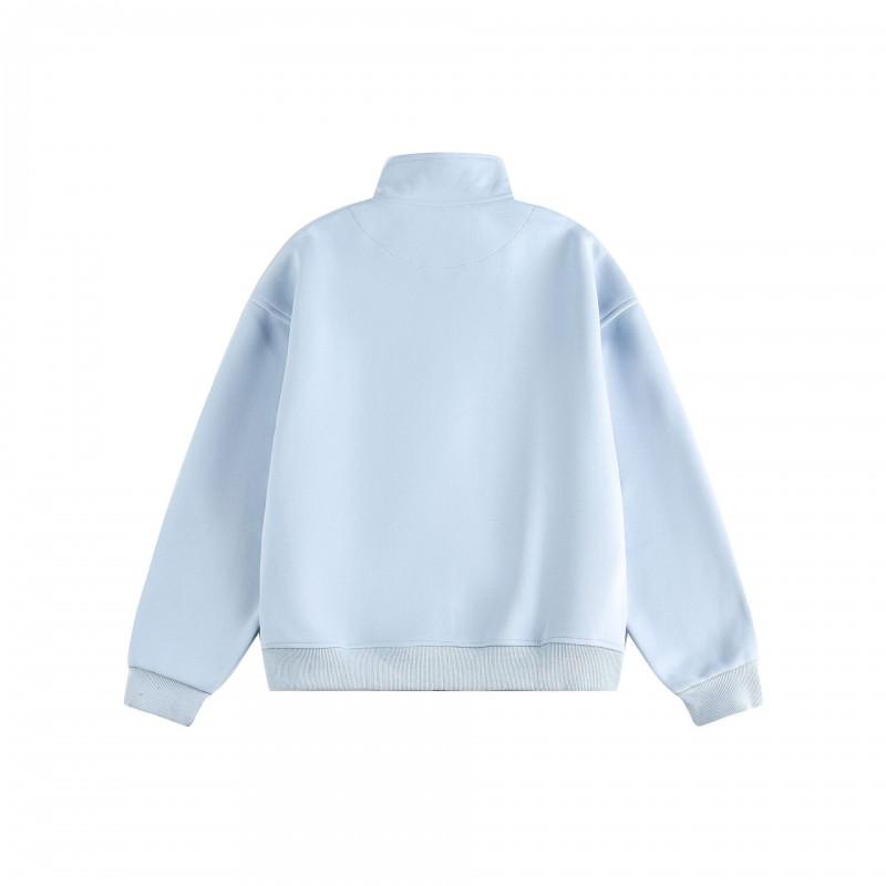 Unisex Stand Collar Zip-Up Sweatshirt Jacket Pure Color Short Fit Casual Outerwear Fall 2025