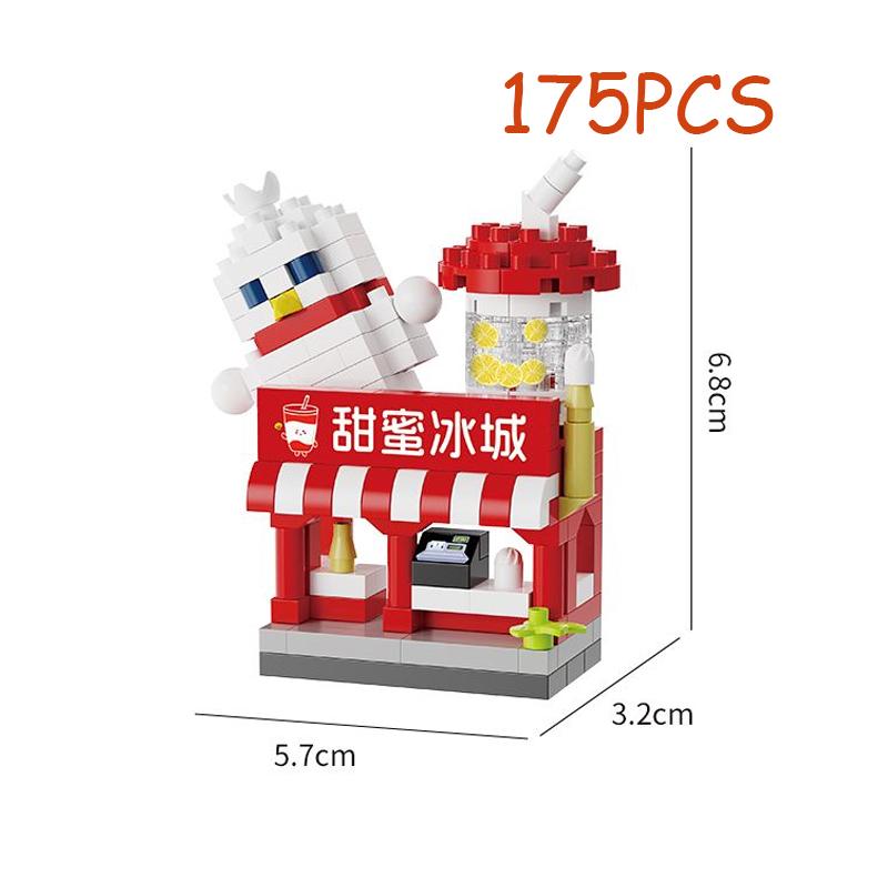 City Street View Mini Commercial Street Building Block,DIY Flower Shop Coffee Shop Fruit Cake House Assembly Toys,For Kids Gifts