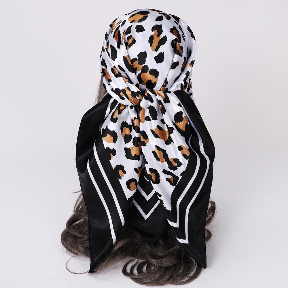 Women's Fashion Leopard Print Head Scarf 90cm Silk Scarf Temperament Scarf New Ladies Square Scarf Sun Shawl