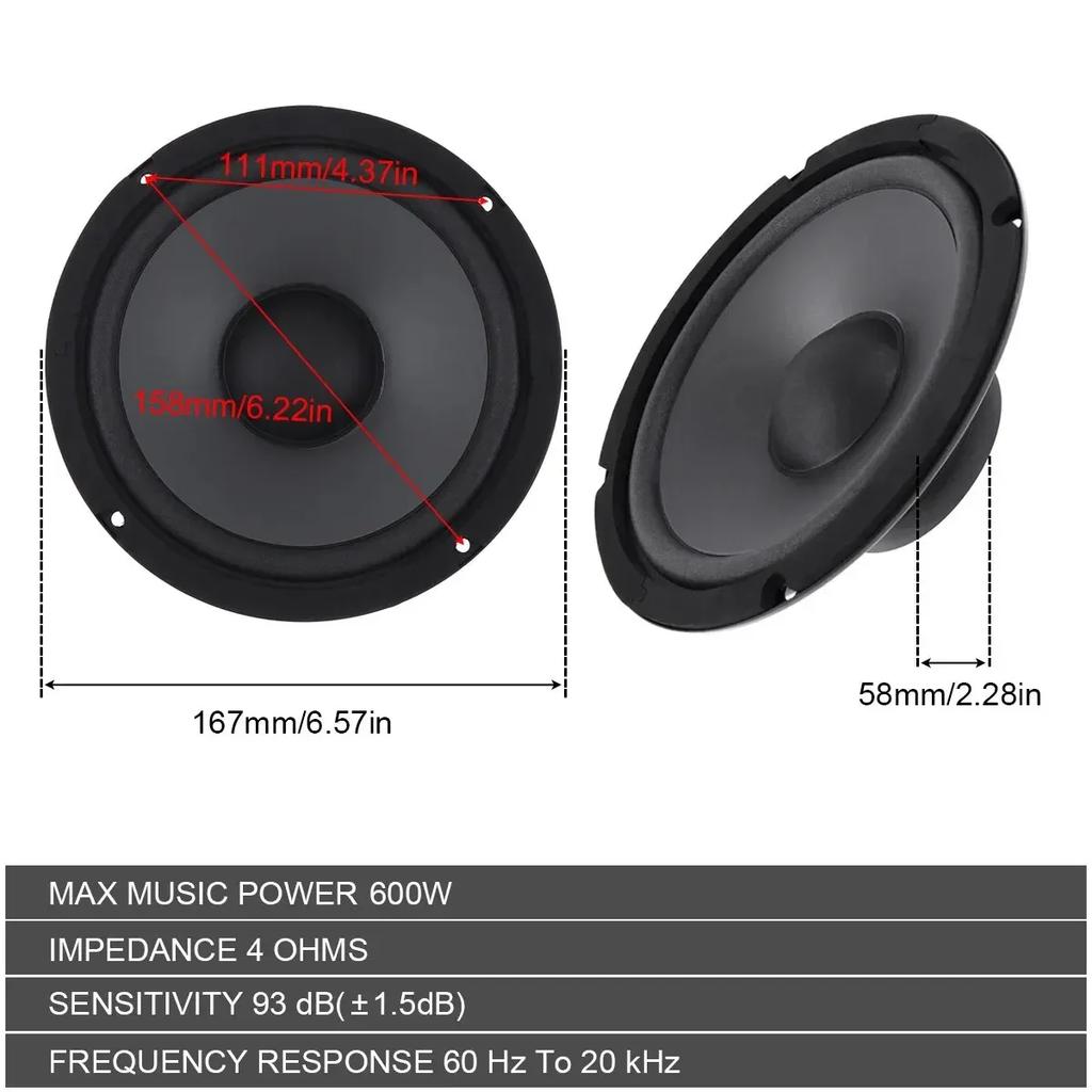 4/5/6 Inch Car Speakers 600W Subwoofer Car Audio Speaker Full Range Frequency Automotive Speakers Car Audio Horn for Vehicle
