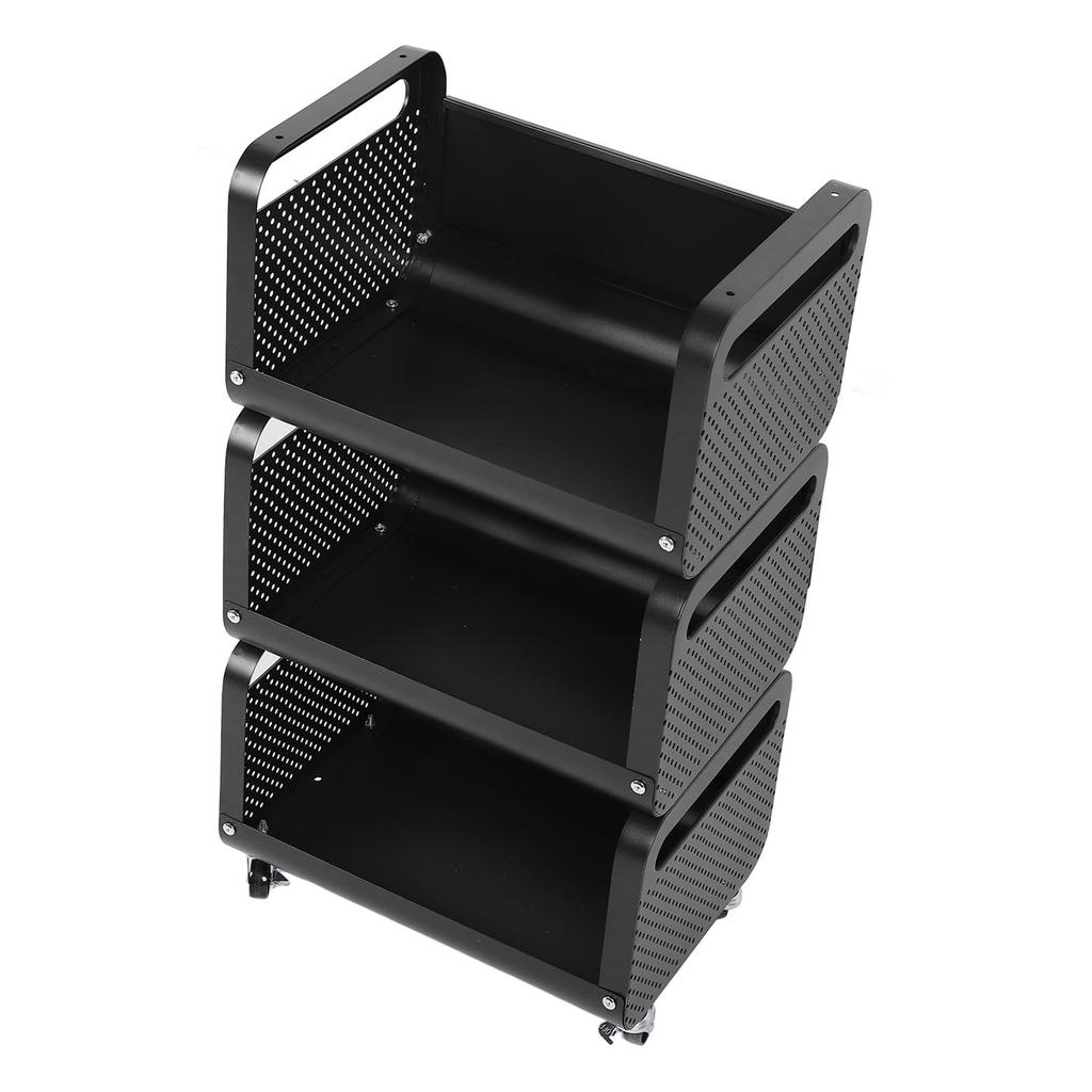 Kitchen Storage Shelf Multiple Layers Stainless Steel Multifunctional Mobile Shelving Unit Cart Black Color 3 Layers