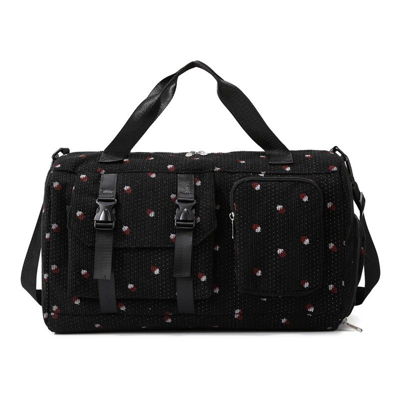 Dry and wet separation multi-pocket travel bag with strawberry print, Korean-style gym bag with separate shoe compartment, lightweight maternity bag чёрный