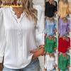 Women's Fashion Casual Solid Color Print Long Sleeve V Neck Blouses & Shirts Unique Design