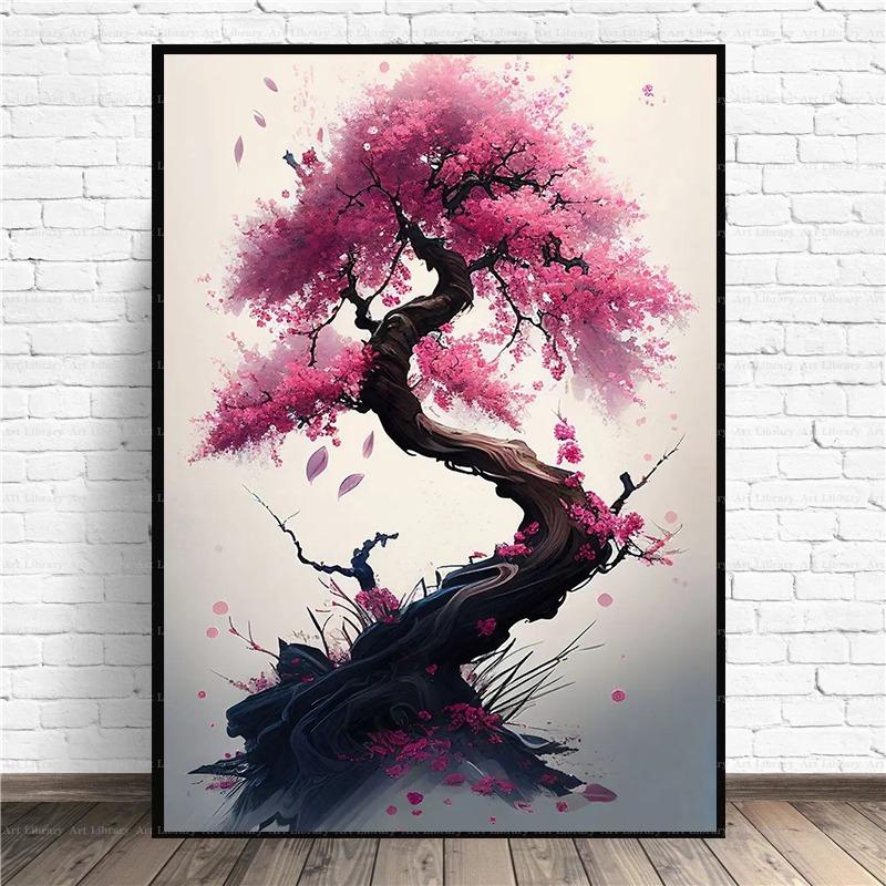 Japońska Różowa Sakura Akwarela Kwiat Wiśni Plakat Druk Płótno Obraz Malarstwo Ścienne Obrazy do Salonu Wystrój Domu