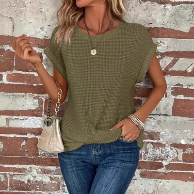 Women's Tees Long Sleeved O-neck Waffle Blouse 2025 Summer New Solid Kink Top Tshirt Elegant Office Lady Tops Fashion Streetwear