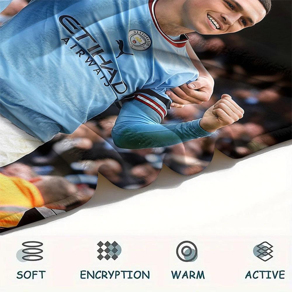 Erling Haaland & Phil Foden Printed Flannel Blanket, soft throw for bedroom sofa, washable, fan merchandise, great gift.