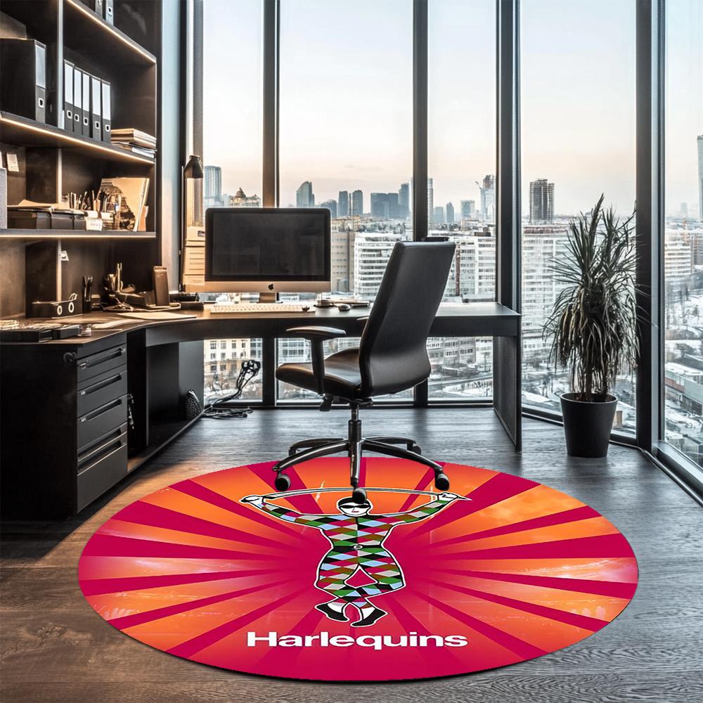 Harlequins Rugby Printed Round Rug Carpet Chair Rug Area Rug Entryway Doormats,for Office Chair Living Room Bedroom Kitchen Room.