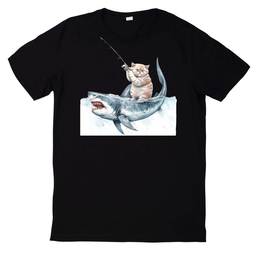 T-Shirt Niedliches Katzenfischen auf Hai