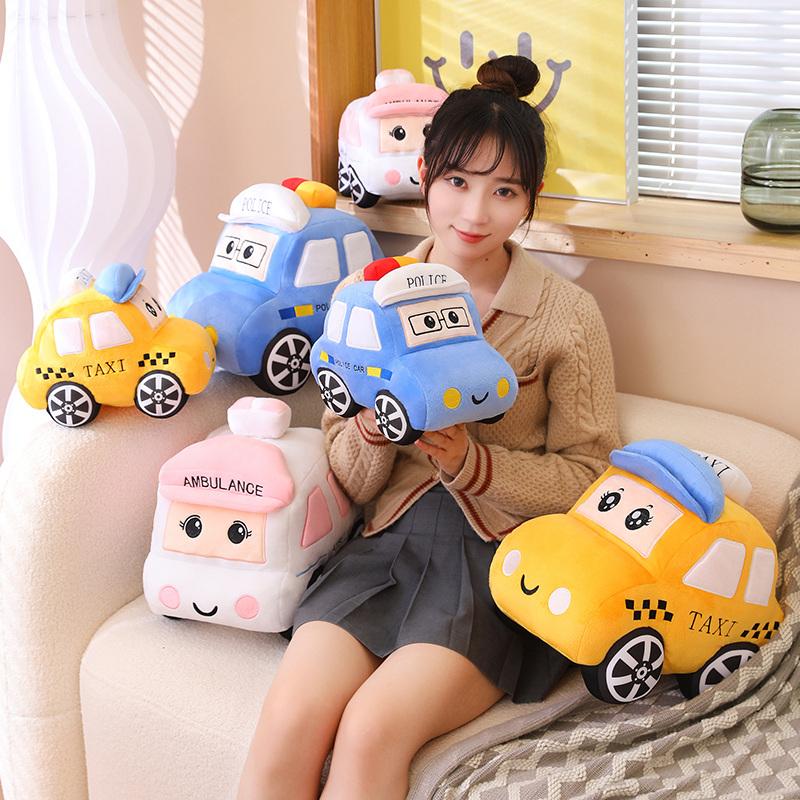 Favorite Toy Unisex Kids Yellow 30/40Cm New Cars Peluche Toys Kawaii Police Cars Ambulances Taxis Plushie Dolls Stuffed Soft Toy Kids Baby Creative Gift