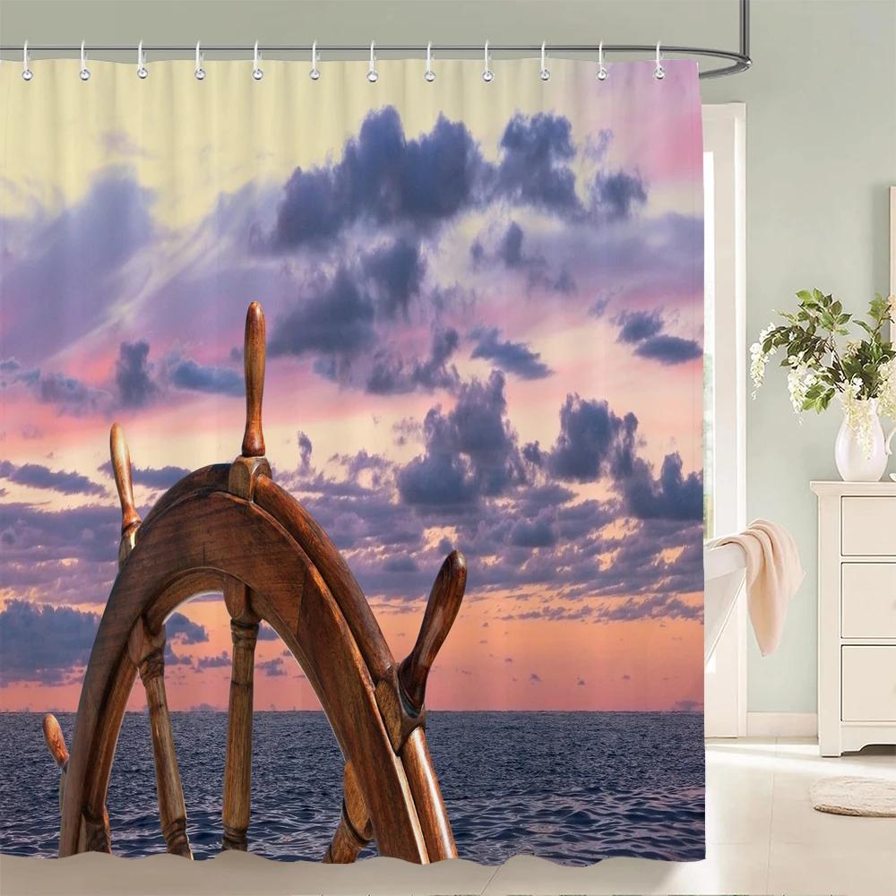 Old Pirate Ship Sea Shower Curtains 3D Printing Bath Curtain With 12 Hooks Bathroom Waterproof Polyester Cloth Bath Screen