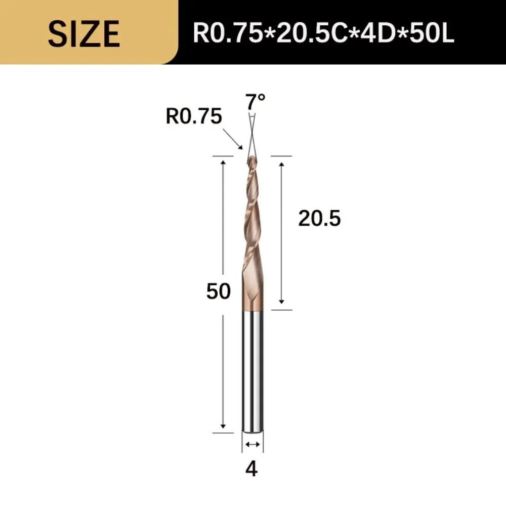 Durable Wood Milling Solid Carbide Tapered Ball Nose End Mill Tapered Ball Nose Spiral CNC Carving Bit Engraving Router Bits